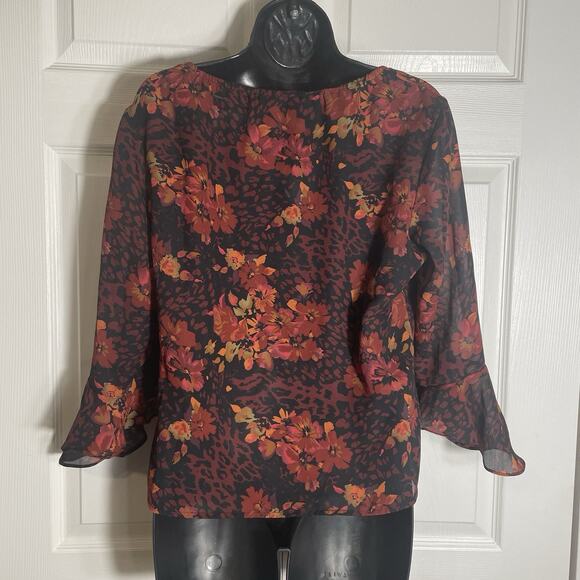 Vintage Y2K Notations Shirt Women Petite Large Black Red Floral Whimsigoth Fairy - Picture 4 of 10